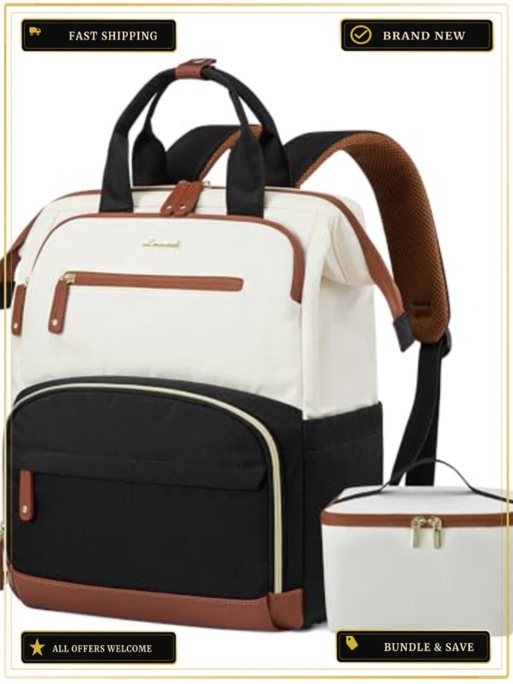 17 Inch Laptop Backpack with Insulated Lunch Box, Travel Work Commuter